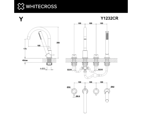Смеситель для ванны на 4 отверстия WHITECROSS Y Y1232CR (хром) Elit-san.ru
