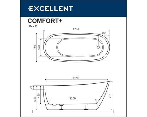 Ванна акриловая Excellent Comfort+ 175 x 74 см, белый, WAEX.CMP2.17WH Elit-san.ru