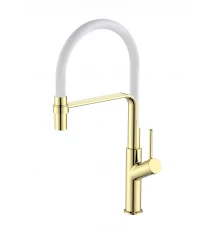 Смеситель для кухни ESKO гибкий излив ,белый, Gold (K50GW)