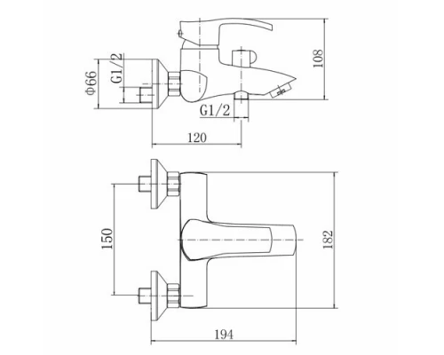 Смеситель для ванны и душа FASHUN хром (A3070)