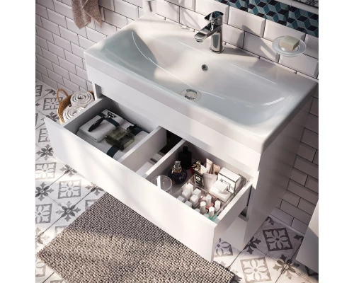 Тумба с умывальником IDDIS подвесная с ящиками, белая, 80 см, Zodiac. Подходит ум. 3508000i28 (ZOD8CB0i95K)