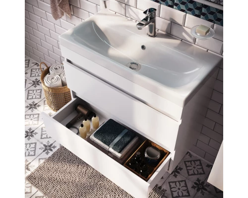 Тумба с умывальником IDDIS подвесная с ящиками, белая, 80 см, Zodiac. Подходит ум. 3508000i28 (ZOD8CB0i95K)