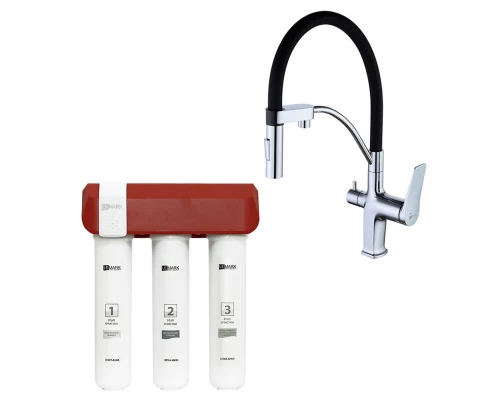 Комплект Lemark Смеситель LM3074C для кухни с гибким изливом + Фильтр для очистки жесткой воды OPTIMA, защита от накипи (LM3074C086)