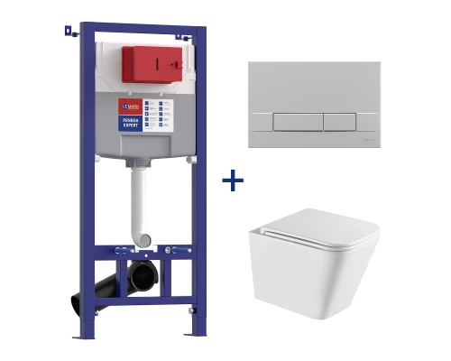 Комплект 3в1: Инсталляция Lemark PENEDA EXPERT с кнопкой смыва BIT хром матовый + унитаз подвесной Торнадо (100123425)