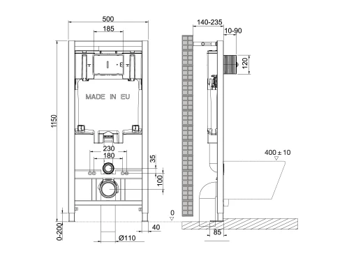 Комплект 2в1: Инсталляция Lemark PENEDA для унитазов с кнопкой смыва BIT белый глянец (9880412)
