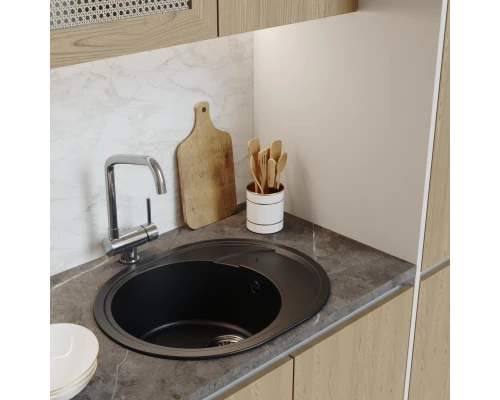 Мойка MIXLINE ML-GM17 овальная с крылом, ультра-черная, 580*470*180мм NEW (551946)