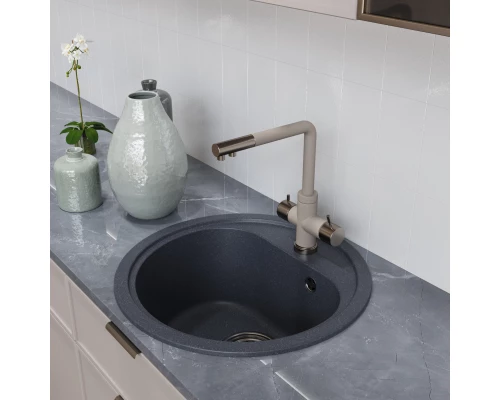 Мойкa MIXLINE ML-GM10 круглая  антрацит (343) 440мм (глуб. чаши 180) NEW (551816)