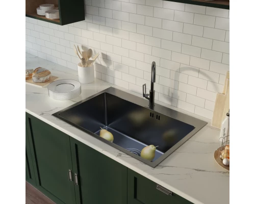 Кухонная мойка 65х45  вып 3 1/2  MIXLINE PRO 22см с сифоном черный графит НАНО (552937)