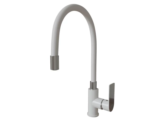 Смеситель для кухни 35к MIXLINE ML33-098 "City White" гибкий излив, б/отв, боковая ручка (553228)