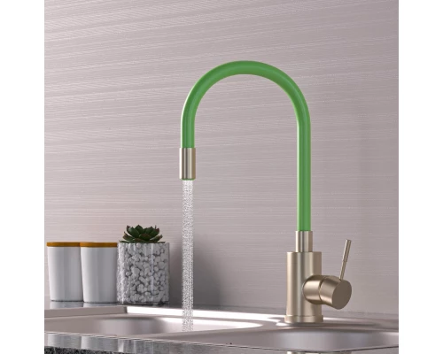 Смеситель для кухни 35k MIXLINE MLSS-0325 ЗЕЛЕНЫЙ гибкий силиконовый излив (542380)
