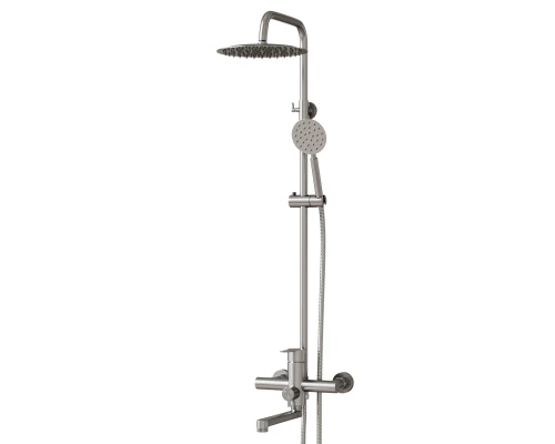 Душевая система MIXLINE MLSS32-06 "Stainless" (смеситель 35К с изл+лейка 3поз.+душ.шланг+тропич.душ.) нерж. (553215)