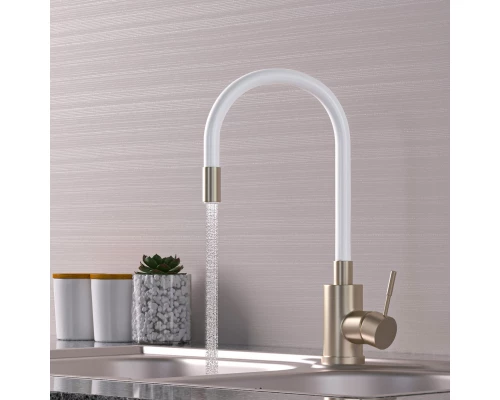 Смеситель для кухни 35k MIXLINE MLSS-0325 БЕЛЫЙ гибкий силиконовый излив (542379)