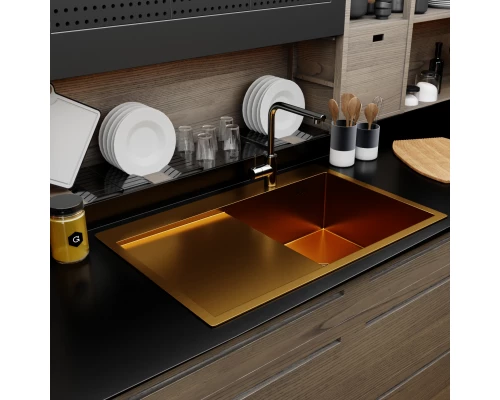 Кухонная мойка 78х50  прав. вып 3 1/2  MIXLINE PRO 20см с сифоном золото (552919)