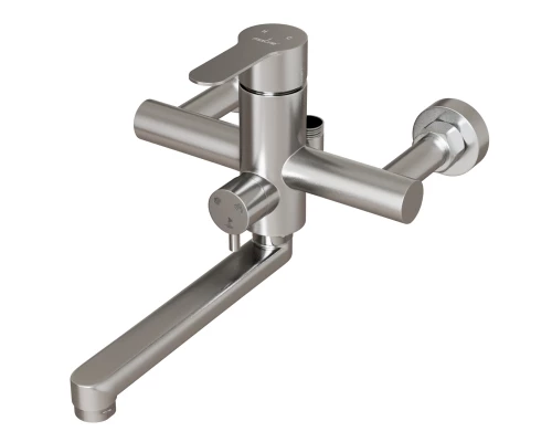 Душевая система MIXLINE MLSS32-06 "Stainless" (смеситель 35К с изл+лейка 3поз.+душ.шланг+тропич.душ.) нерж. (553215)