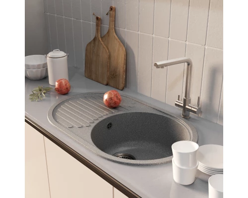 Мойка MIXLINE ML-GM16 овальная с крылом  темно-серая (309) 730*460*180мм NEW (551927)