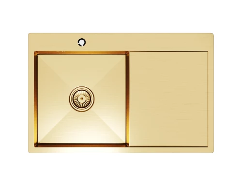 Кухонная мойка 78х50  лев. вып 3 1/2  MIXLINE PRO 20см с сифоном золото (552918)