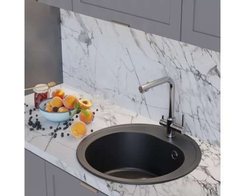 Мойкa MIXLINE ML-GM11 круглая  ультра-черная (344) 500мм (глуб. чаши 180) NEW (551829)