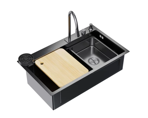 Кухонная мойка 75х46  вып 3 1/2  MIXLINE PRO 21,5см с сиф.ч.граф+доз+смесит+кол+д/р+о/с (552104)