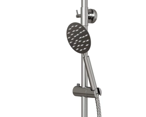 Душевая система MIXLINE MLSS32-06 "Stainless" (смеситель 35К с изл+лейка 3поз.+душ.шланг+тропич.душ.) нерж. (553215)