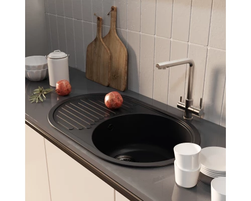 Мойка MIXLINE ML-GM16 овальная с крылом  ультра-черная (344) 730*460*180мм NEW (551934)