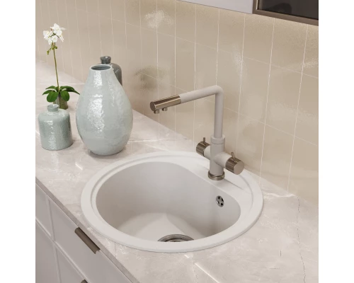 Мойка MIXLINE ML-GM10 КРУГЛАЯ, БЕЛАЯ (331), 440ММ (ГЛУБ. ЧАШИ 180) (551813)