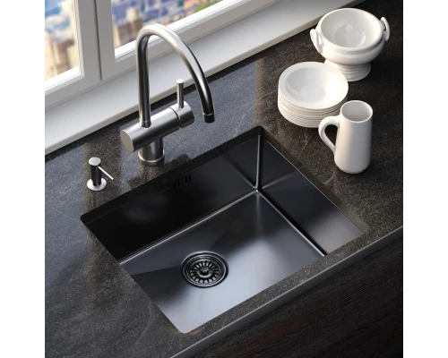 Мойка MIXLINE подстольный монтаж 53х43 (3,0) вып 3 1/2, 22см с сифоном черный графит PRO (547232)