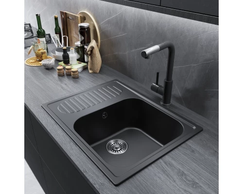 Мойка MIXLINE ML-GM18 с крылом  ультра-черная (344) 640*490*190мм NEW (551978)