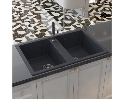 Мойка MIXLINE ML-GM23 двухчашевая  антрацит (343) 770*500*190мм NEW (552044)