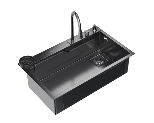 Кухонная мойка 75х46  вып 3 1/2  MIXLINE PRO 21,5см с сиф.ч.граф+доз+смесит+кол+д/р+о/с (552104)