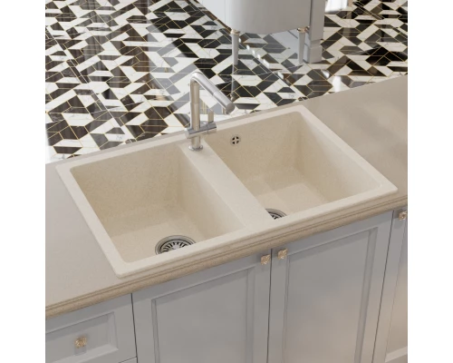 Мойка MIXLINE ML-GM23 двухчашевая  бежевая (328) 770*500*190мм NEW (552040)