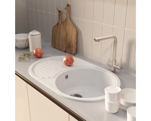 Мойка MIXLINE ML-GM16 овальная с крылом  ультра-белая (341) 730*460*180мм NEW (551931)