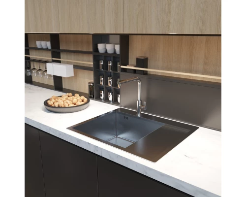 Кухонная мойка 60х50  лев. вып 3 1/2  MIXLINE PRO 20см с сифоном черный графит (552926)