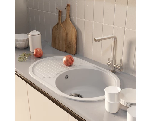 Мойка MIXLINE ML-GM16 овальная с крылом  белая (331) 730*460*180мм NEW (551930)