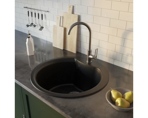 Мойкa MIXLINE ML-GM12 круглая  черная (308) 480мм (глуб. чаши 210) NEW (551833)