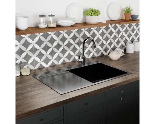 Кухонная мойка 78х50  прав. вып 3 1/2  MIXLINE PRO 20см с сифоном черный графит (552923)