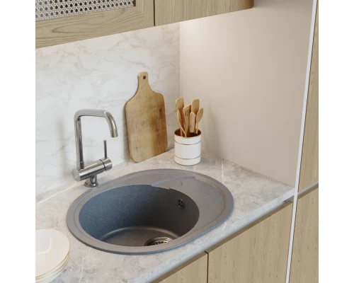 Мойка MIXLINE ML-GM17 овальная с крылом  графит (342) 580*470*180мм NEW (551944)