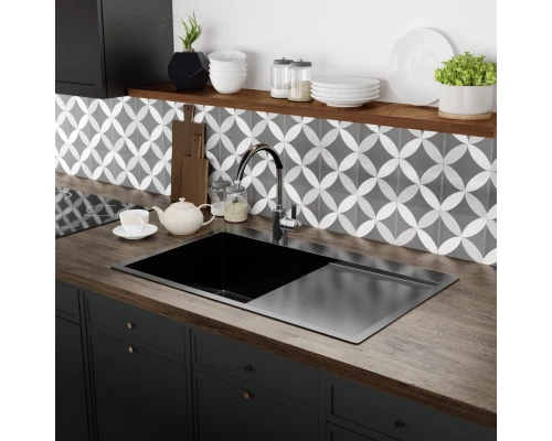 Кухонная мойка 78х50  лев. вып 3 1/2  MIXLINE PRO 20см с сифоном черный графит (552922)