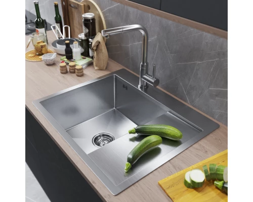 Кухонная мойка 60х50  лев. вып 3 1/2  MIXLINE PRO 20см с сифоном сатин (551875)