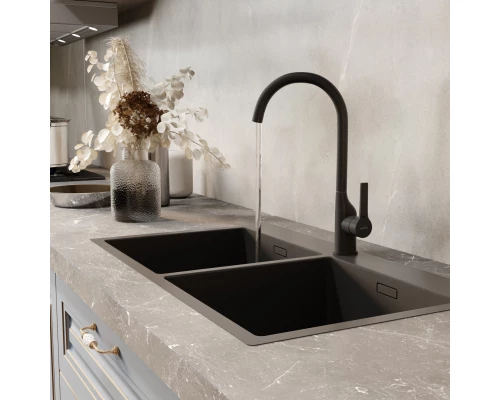 Смеситель для кухни 35k MIXLINE ML23-032 "Round Black" высокий излив боковая ручка (550749)