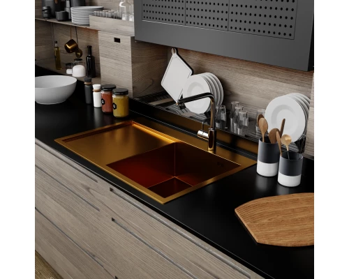 Кухонная мойка 78х50  лев. вып 3 1/2  MIXLINE PRO 20см с сифоном золото (552918)