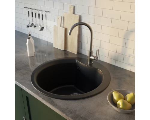 Мойкa MIXLINE ML-GM12 круглая  ультра-черная (344) 480мм (глуб. чаши 210) NEW (551841)