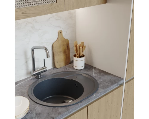 Мойка MIXLINE ML-GM17 овальная с крылом  антрацит (343) 580*470*180мм NEW (551945)