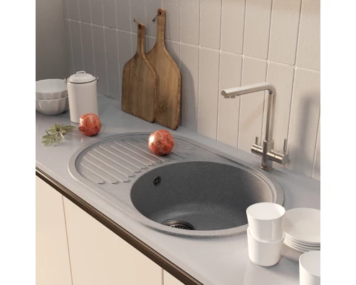 Мойка MIXLINE ML-GM16 овальная с крылом  графит (342) 730*460*180мм NEW (551932)