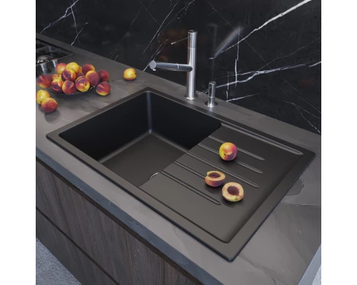 Мойка MIXLINE ML-GM19 с крылом  ультра-черная (344) 750*500*200мм NEW (551990)