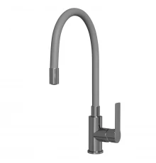 Смеситель для кухни 35к MIXLINE ML35-093 "Kitchen Line" гибкий излив, б/отв, боковая, серый (553226)