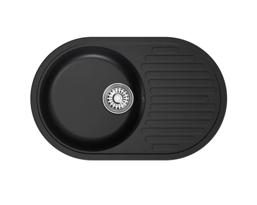 Мойка MIXLINE ML-GM16 овальная с крылом  ультра-черная (344) 730*460*180мм NEW (551934)