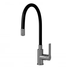 Смеситель для кухни 35к MIXLINE ML35-097 "Kitchen Line" гибкий излив, б/отв, боковая, черный (553221)