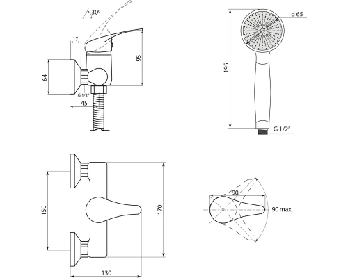 Смеситель Славен  для душа Прораб  П (СЛ-ОД-П40)