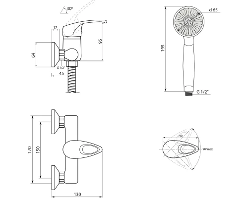Смеситель Славен  для душа Прораб  Р (СЛ-ОД-Р40)