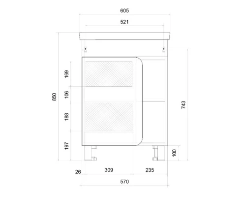 Тумба белый глянец/дуб сонома 57 см 1Marka Nuvo У76062